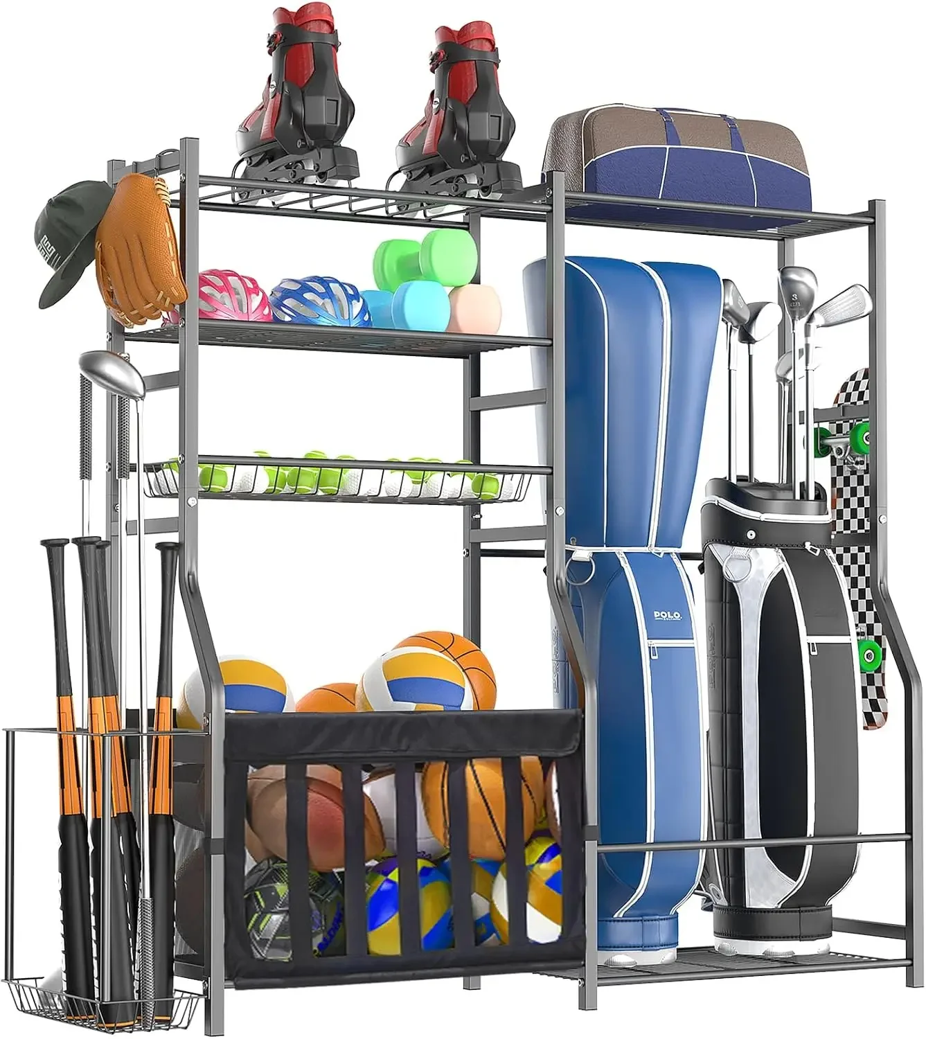 Sports Equipment Organizer Rack - Organizer Peralatan Olahraga Garasi Heavy Duty,